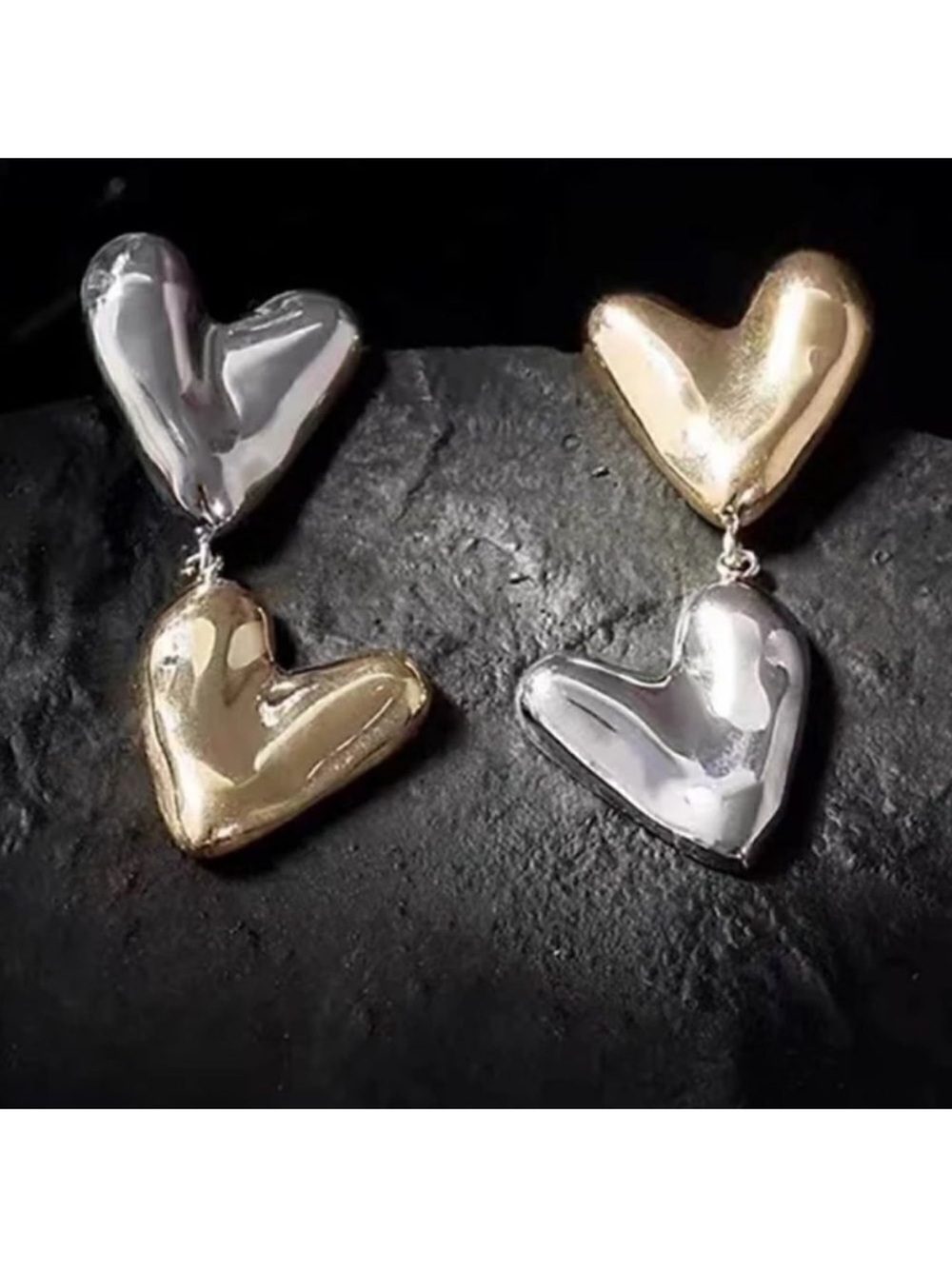 Two-Tone Heart Drop Earrings A34